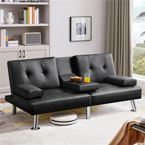 Modern faux leather futon sofa - leather,